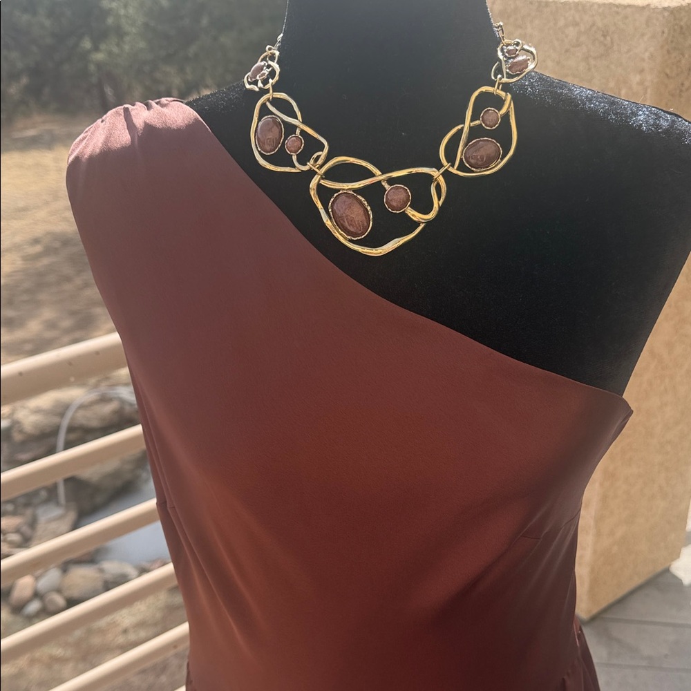 Ann Taylor Rich Copper Brown One-Shoulder Dress (NWT) - Picture 2 of 5